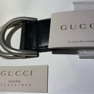 Authentic New Gucci Black/Gray Canvas Stripe D ring Belt Size 34 and 38